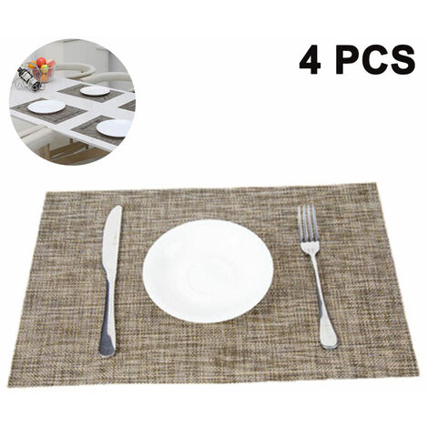 Set de 4 sets de table antidérapants résistants à la chaleur et aux taches pour table de cuisine, napperons en PVC durables lavables napperons en vinyle tissé, marron