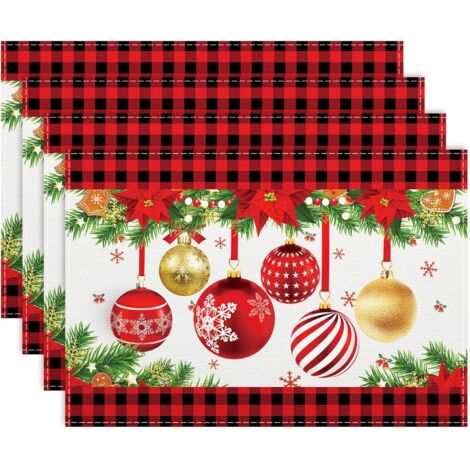 Set de 4 sets de table de Noël, boule à neige, sets de table de Noël, 30x40 cm, sets de table de Noël, adaptés à la décoration de table, fêtes de fin d'année