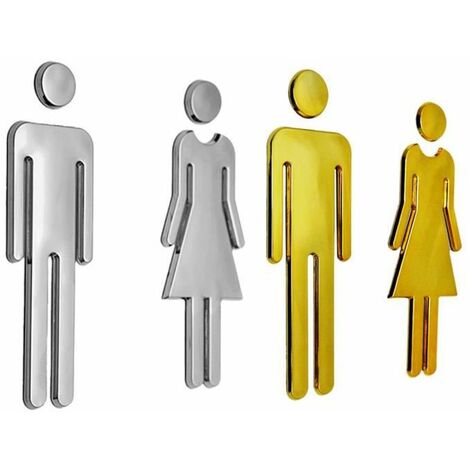 Set De 4 Signalétique Toilettes Adhésif De Porte Mixtes Aspect Plaque - 20X6.5 Cm