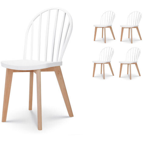 Set de 4 Sillas de Comedor EMY Blancas con Patas de Madera
