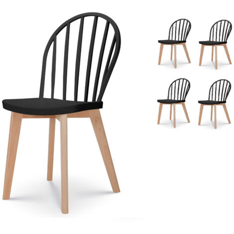 Set de 4 Sillas de Comedor EMY Negras con Patas de Madera