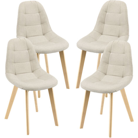 Set de 4 Sillas de Comedor Kopparberg Tapizado Patas de Haya 86 x 53 x 47 cm - Beige [en.casa]