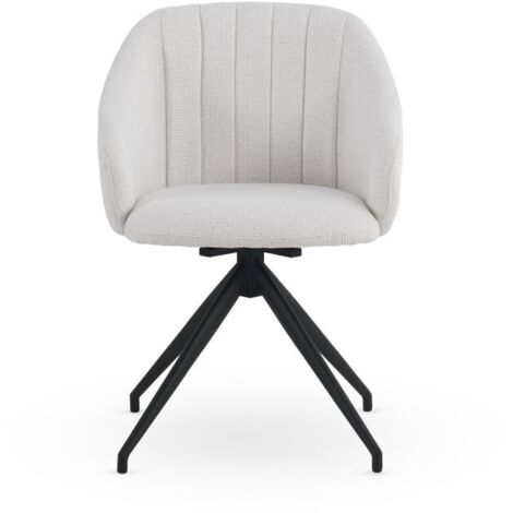 Set de 4 sillones giratorios tapizados en chenilla color crema y patas de metal color negro
