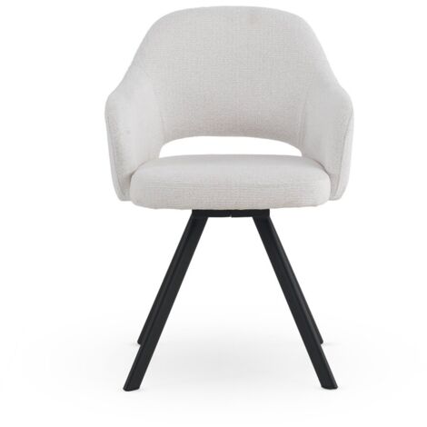 Set de 4 sillones tapizados en chenilla color crema y patas de metal color negro