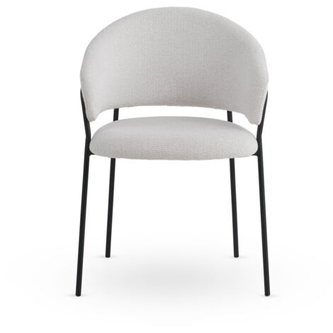 Set de 4 sillones tapizados en chenilla color crema y patas de metal color negro