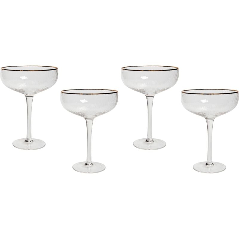 Beliani - Set de 4 Soucoupes à Champagne Soufflées à la Main 45 cl Bordure Dorée Topaz
