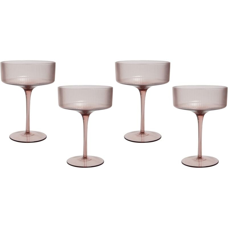 Set de 4 Soucoupes à Champagne Striées Soufflées à la Main 33 cl Rose Transparent Améthyste