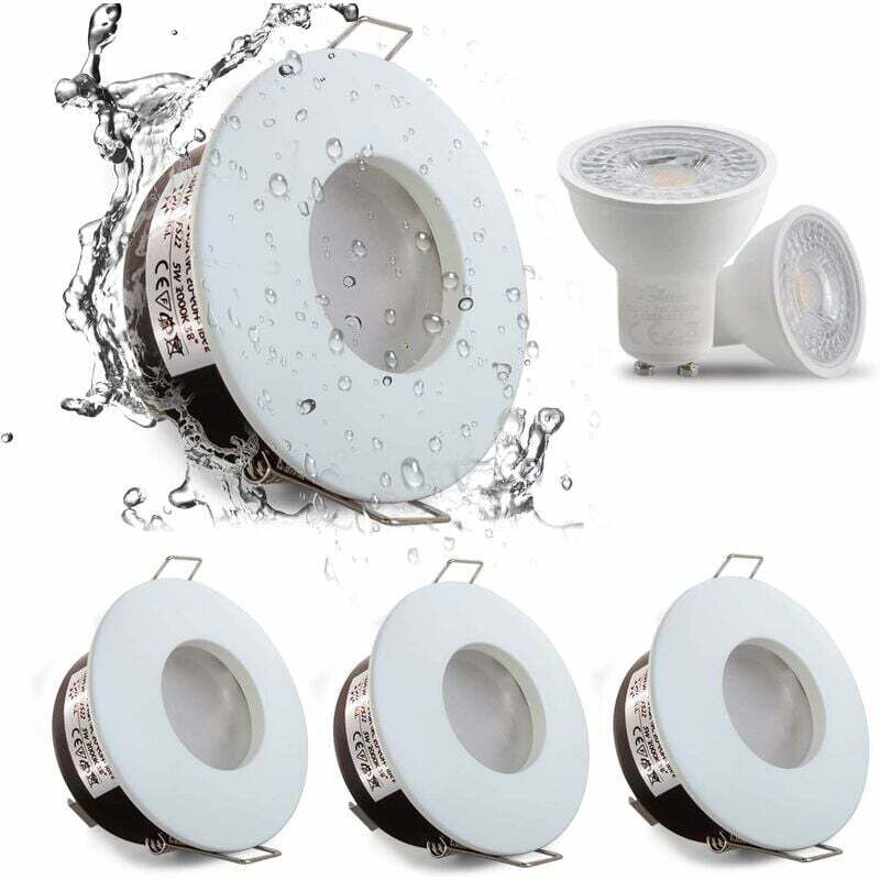 Set de 4 Spots Encastrés led IP65 étanches, 5W 3000K Blanc Chaud Spot Encastré Pour salle de bain et cuisine éclairage Encastrable au Plafond coupe