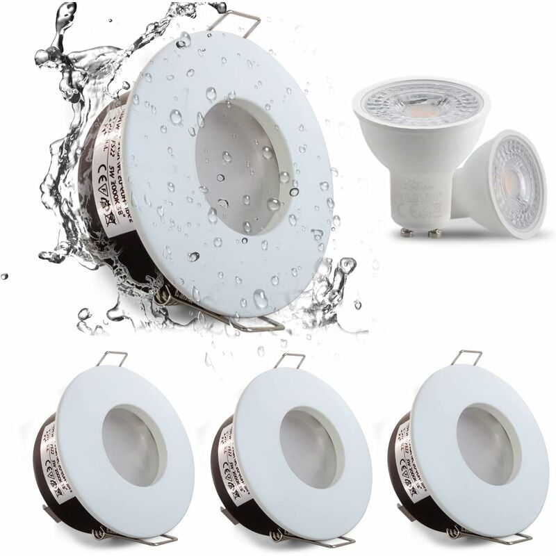 Set de 4 Spots Encastrés led IP65 étanches, 5W 3000K Blanc Chaud Spot Encastré Pour salle de bain et cuisine éclairage Encastrable au Plafond coupe