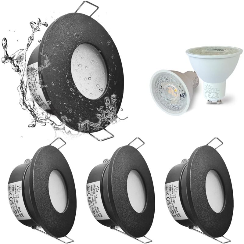 Set de 4 Spots Encastrés LED IP65 étanches, 5W 3000K Blanc Chaud Spot Encastré Pour salle de bain et cuisine éclairage Encastrable au Plafond coupe