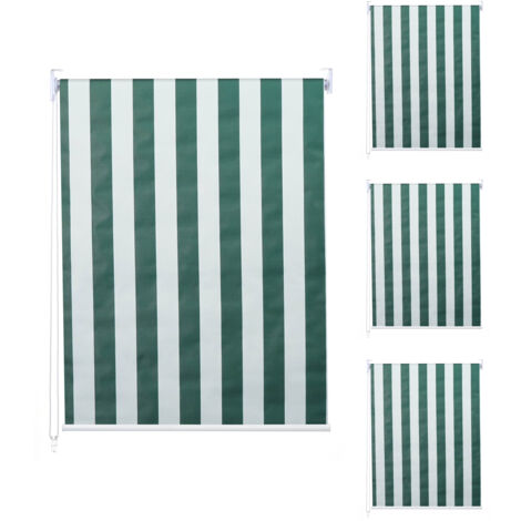Set de 4 stores à enroulement HWC-D52, store à enroulement latéral, 120x230cm protection solaire opaque - vert/blanc