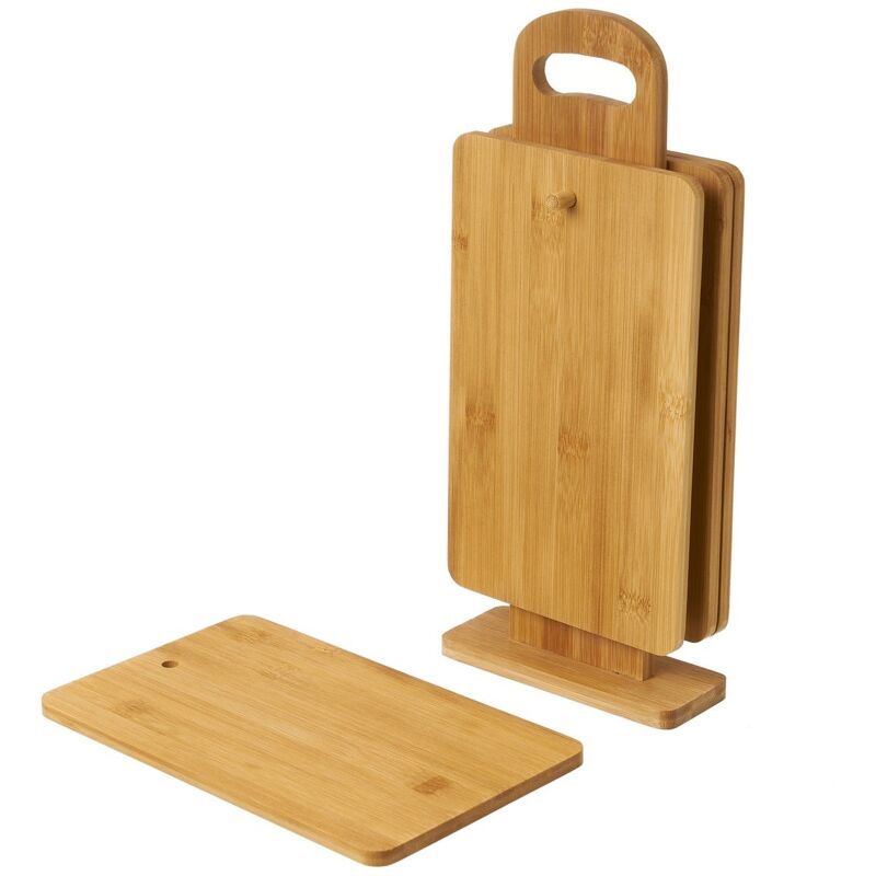 

Set de 4 tablas de cortar con soporte de bambú natural de 14x32 cm