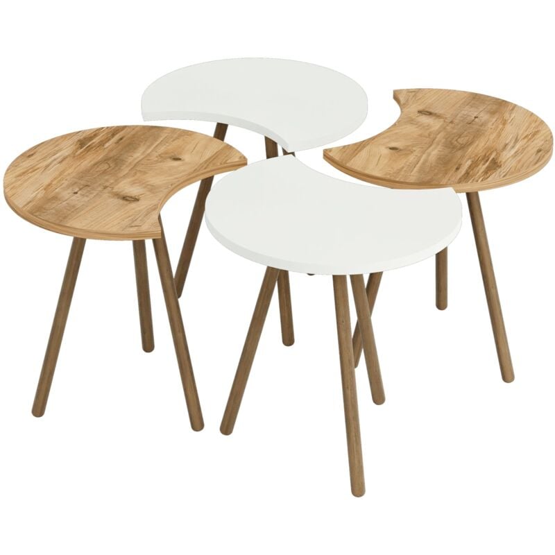 Helloshop26 - Set de 4 Tables basses emboîtables 48 x 77 x 77 cm blanc / effet bois