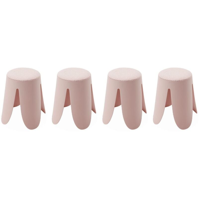 Set de 4 tabourets empilables rose pâle. bouclette texturée. niki. Ø30 / 44 x H46cm