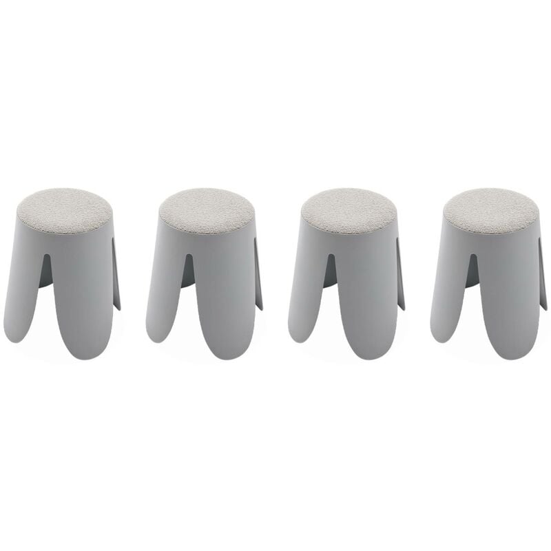 Set de 4 tabourets empilables gris clairs. bouclette texturée. niki. Ø30 / 44 x H46cm