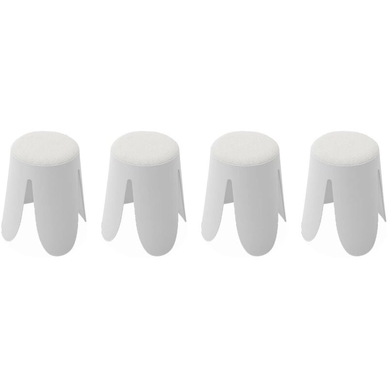 Set de 4 tabourets empilables blancs. bouclette texturée. niki. Ø30 / 44 x H46cm