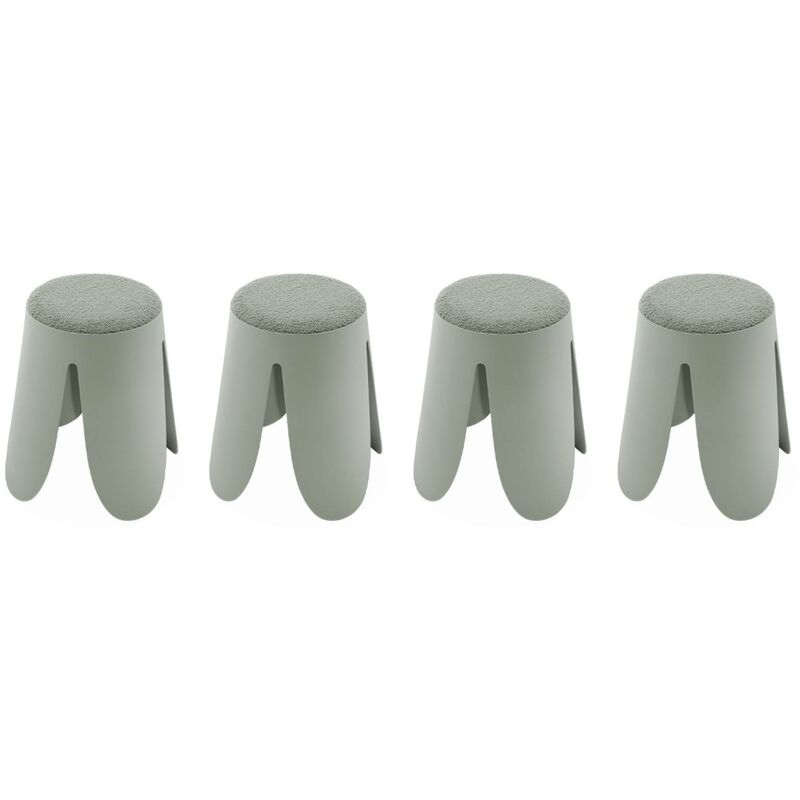 Sweeek - Set de 4 tabourets empilables verts céladon. bouclette texturée. niki. Ø30 / 44 x H46cm