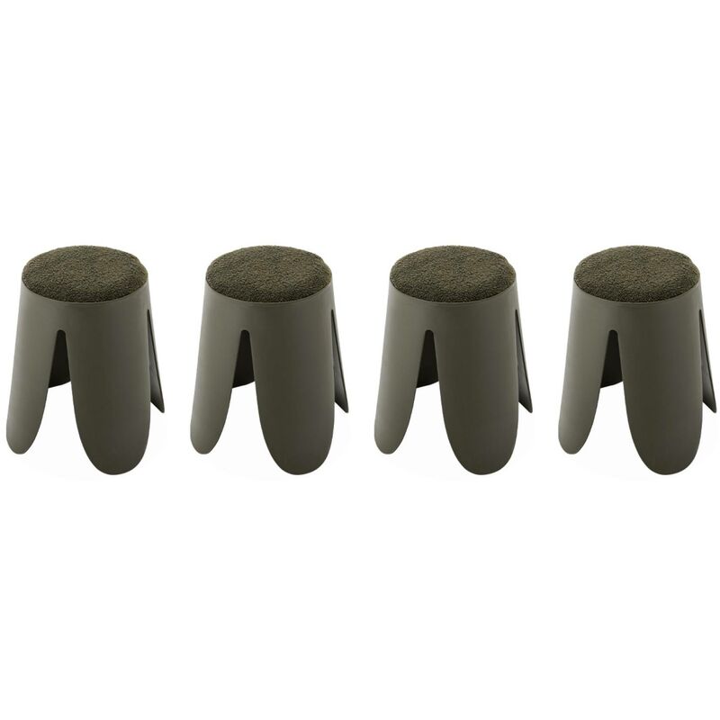 Sweeek - Set de 4 tabourets empilables kaki foncé. bouclette texturée. niki. Ø30 / 44 x H46cm