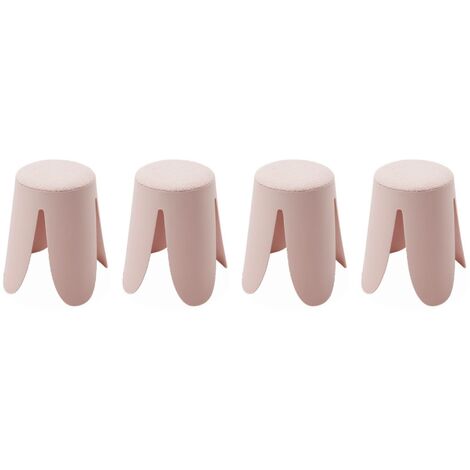 Set de 4 tabourets empilables rose pâle. bouclette texturée. NIKI. Ø30 / 44 x H46cm