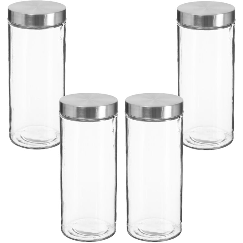 

Wellhome - Set de 4 tarros de vidrio + acero inoxidable 2 L.