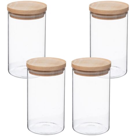 Set de 4 tarros de vidrio y madera 1 L