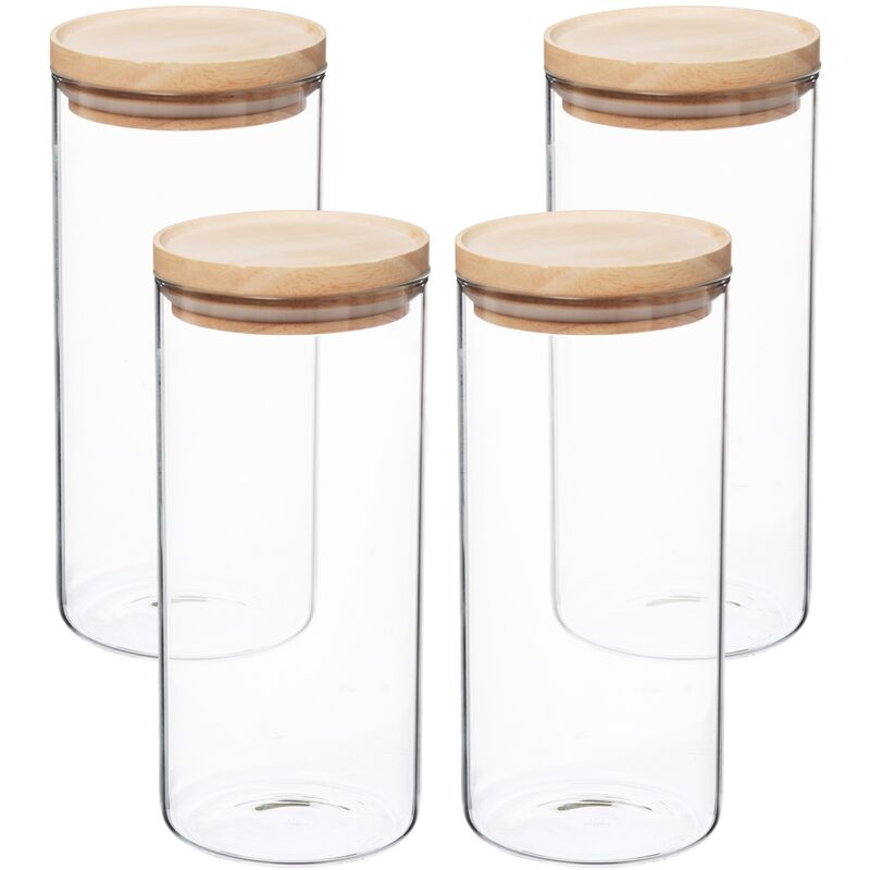 

Set de 4 tarros de vidrio y madera 1,3 L