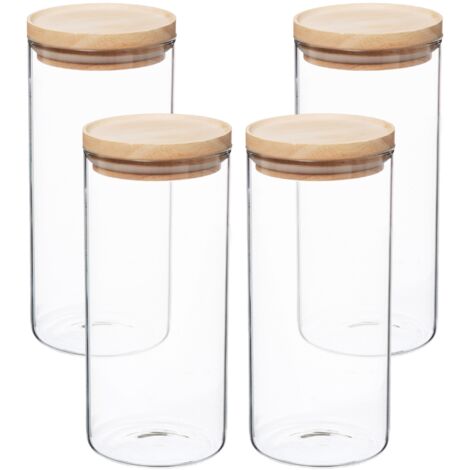 Set de 4 tarros de vidrio y madera 1,3 L