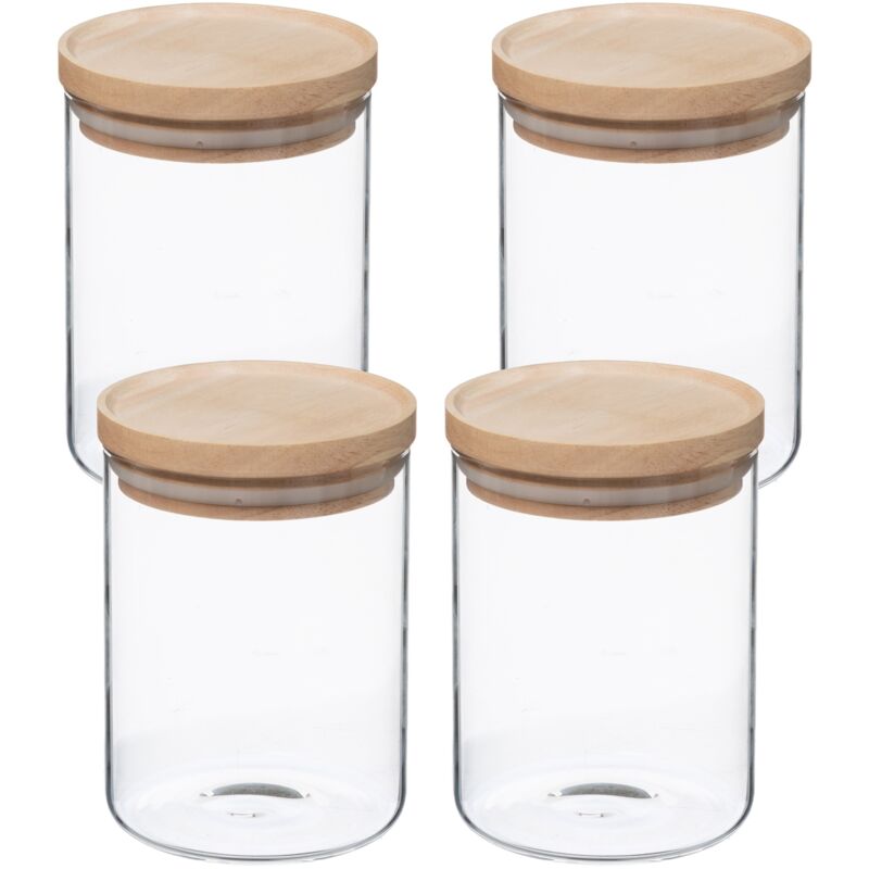 

Wellhome - Set de 4 tarros de vidrio y madera 600 ML