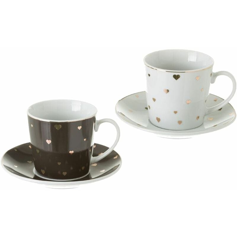 Lolahome - Set de 4 tasses et sous tasse Petits Coeurs