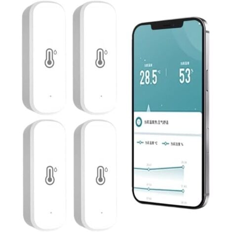 TIGREZY Set de 4 termómetros e higrómetros de interior con WiFi, sensor de temperatura y humedad, con notificaciones y almacenamiento de datos mediante app.