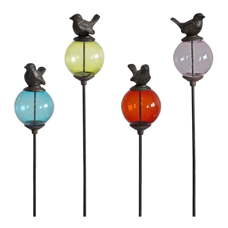 La Grande Prairie - Set de 4 tuteurs boules colorées Animaux Oiseaux queues hautes