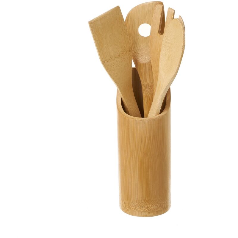 

Lolahome - Set de 4 utensilios de cocina en tarro de bambú natural