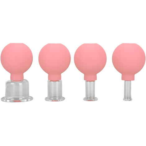 Set de 4 Ventouses Visage en Verre avec Poignées en Silicone pour Massage du Dos et Drainage Lymphatique - Rose