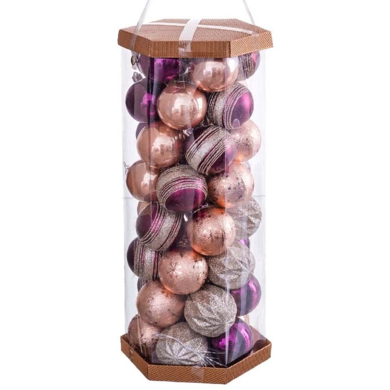 

Set de 40 bolas de Navidad con purpurina de plástico PVC rosa de Ø 6 cm