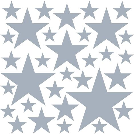 Set de 45 Stickers Muraux Enfants Étoiles - Autocollants Décoration Murale Chambre Bébé - Gris Clair