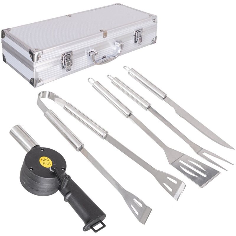

Set de 5 accesorios barbacoa con maletín de acero inoxidable plateado de 37x15x8 cm
