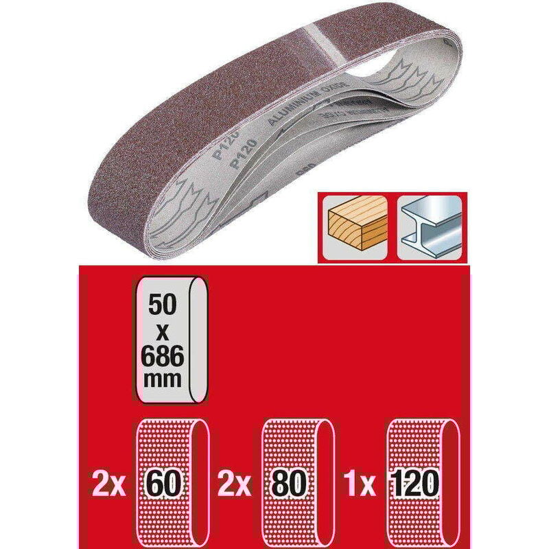 Kwb Set de 5 bandes à poncer 50 x 686 mm