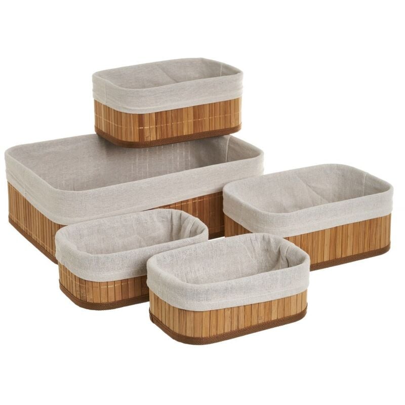 

Set de 5 cestas de bambú y tela natural forradas
