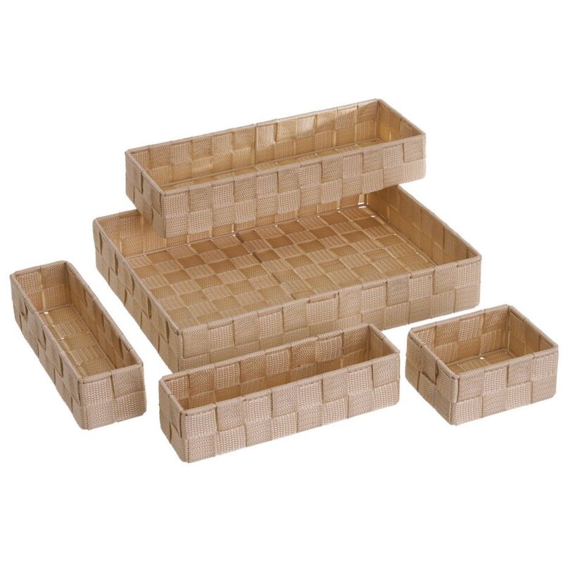 

Set de 5 cestas de PP beige organizadoras trenzadas