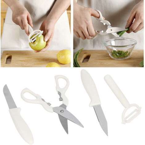 Set de 5 Couteaux de Cuisine Inox avec Base de Stockage - Couteaux Fruits, Économe, Ciseaux