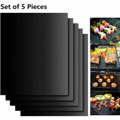 Set de 5 Tapis de Cuisson Tapis BBQ Barbecue Plaque Feuille de Cuisson Four 40 * 33cm pour Barbecue gaz Charbon électrique 100% Anti-adhérent
