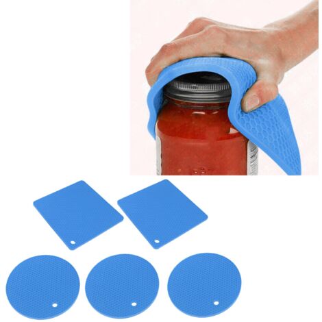 Set de 5 Tapis en Silicone Antiadhérents et Résistants à la Chaleur (3 Ronds + 2 Carrés) pour Plats Chauds, Marmites et Casseroles