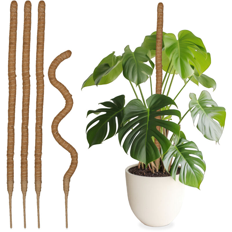 Tuteurs en fibre de coco, lot de 5, pour monstera, photos et autres plantes d'intérieur, 90 cm de long, nature - Relaxdays