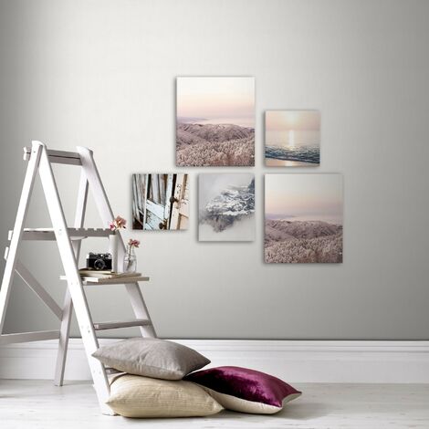 Set de 5 toiles imprimées Zen 80 x 60cm Rose, Marron