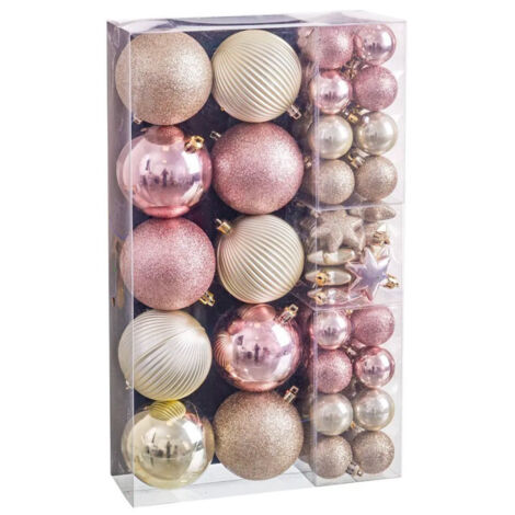 Set de 58 boules de Noël rose et doré