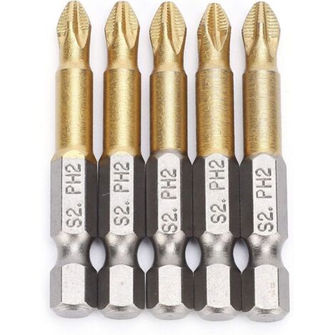 Set de 5Pcs 50mm PH2 1/4" Embouts de Vissage Magnétique Antidérapage Tournevis Queue Hex Tête Croix