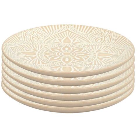Set de 6 assiettes à dessert en céramique beige motif mandala (Ø19,5 cm) - AKKA