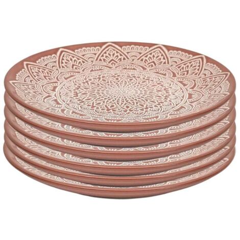 Set de 6 assiettes à dessert en céramique terracotta motif mandala (Ø19,5 cm) - AKKA