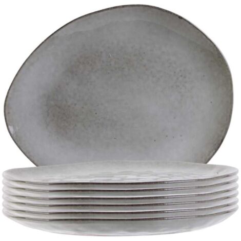 Set de 6 assiettes à dessert galet en céramique au grés du temps gris (22x18cm) - GALET