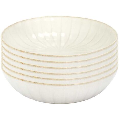 Set de 6 assiettes creuses beiges en céramique (Ø20cm) - SHELLY